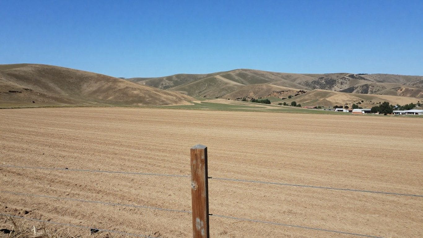 vast dry field with hills and clear blue sky