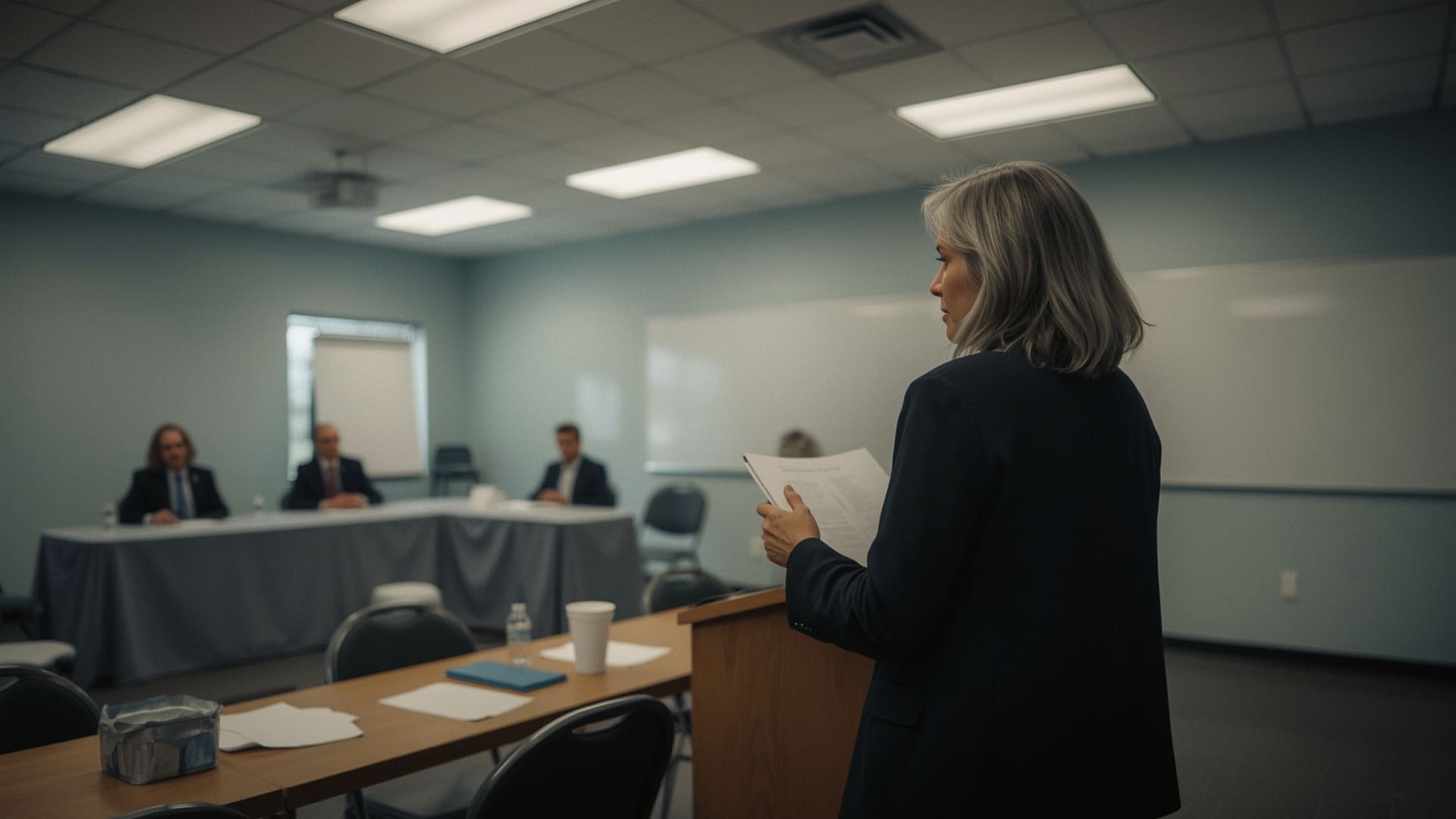 Property owner presenting variance request at a local zoning board hearing